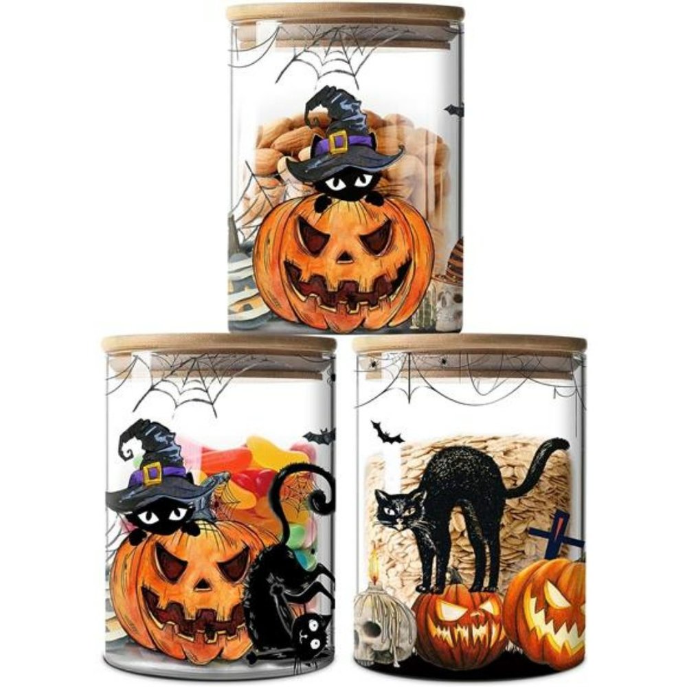 Tree Halloween Decor, Halloween Canisters Sets of 3, Black Cat Pumpkin